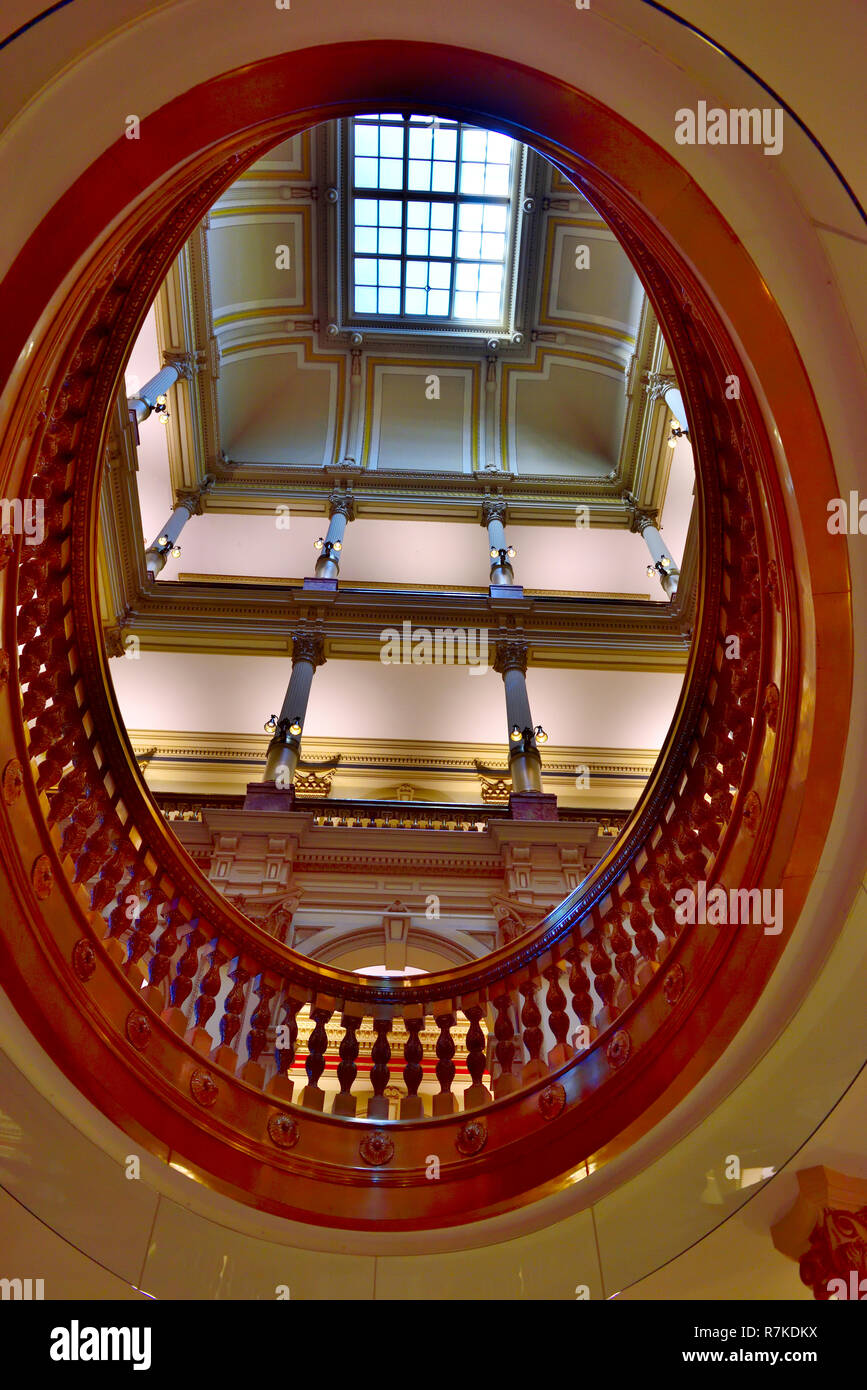 Looking up through the oval rotunda in ceiling to skylight above in Colorado State Capital building, Denver, USA Stock Photo