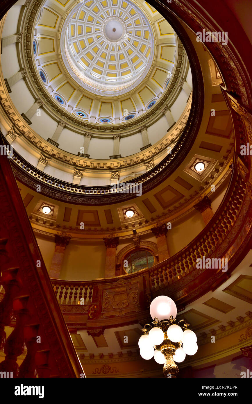 Looking up through the rotunda in ceiling to dome above in Colorado State Capital building, Denver, USA Stock Photo