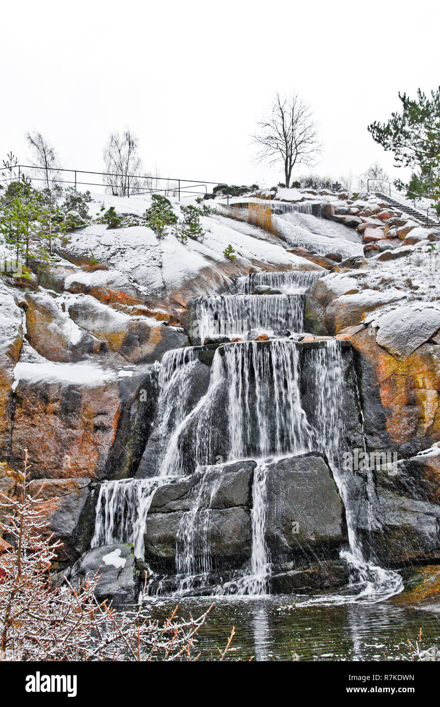 Small Waterfall In Winter Time In Tallinn Estonia Water Comes