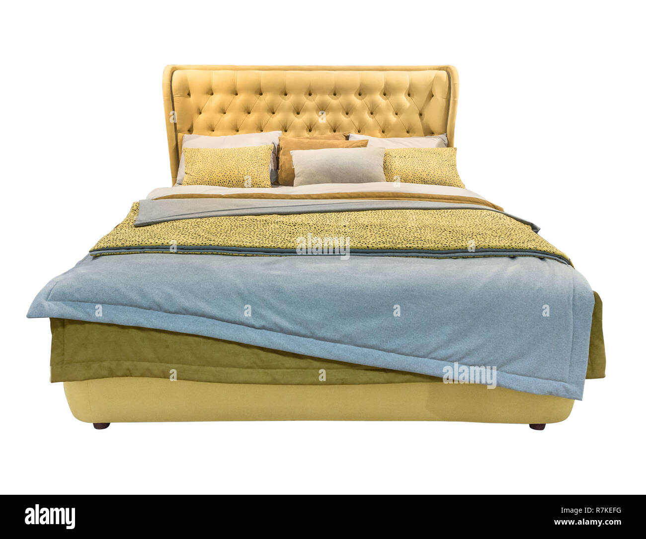 Luxury yellow modern bed furniture with patterned bed with leather