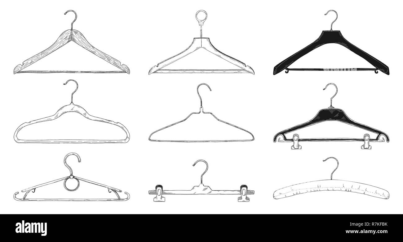 Set of clothes hangers isolated on a white background. Vector Stock Vector