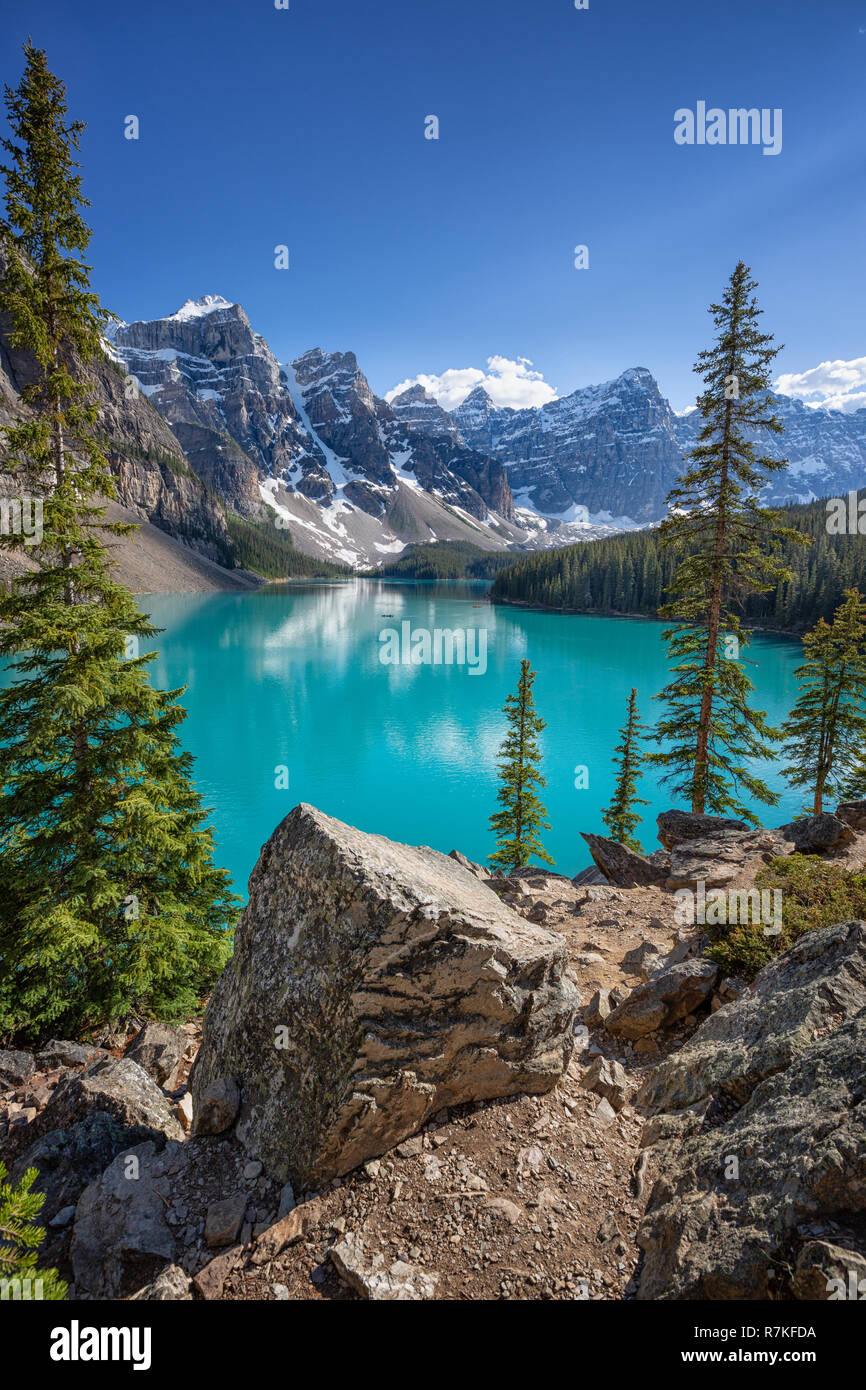 Moraine Lake in Banff National Park, Alberta, Canada Stock Photo