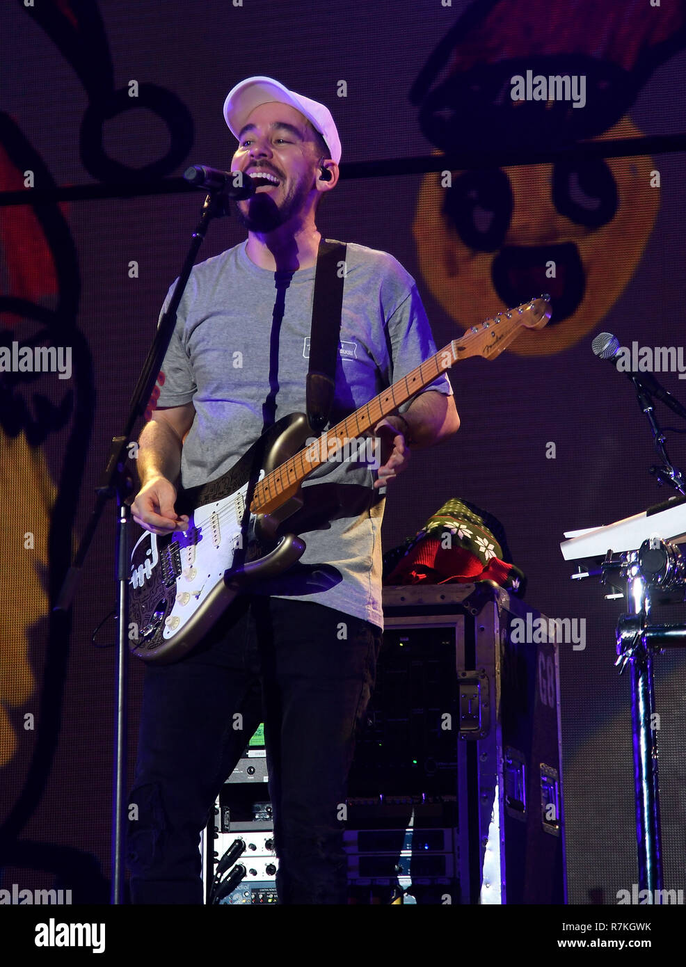 INGLEWOOD, CA - DECEMBER 09: Mike Shinoda performs onstage during KROQ Absolut Almost Acoustic Christmas 2018 at The Forum on December 9, 2018 in Inglewood, California. Photo: imageSPACE/MediaPunch Stock Photo