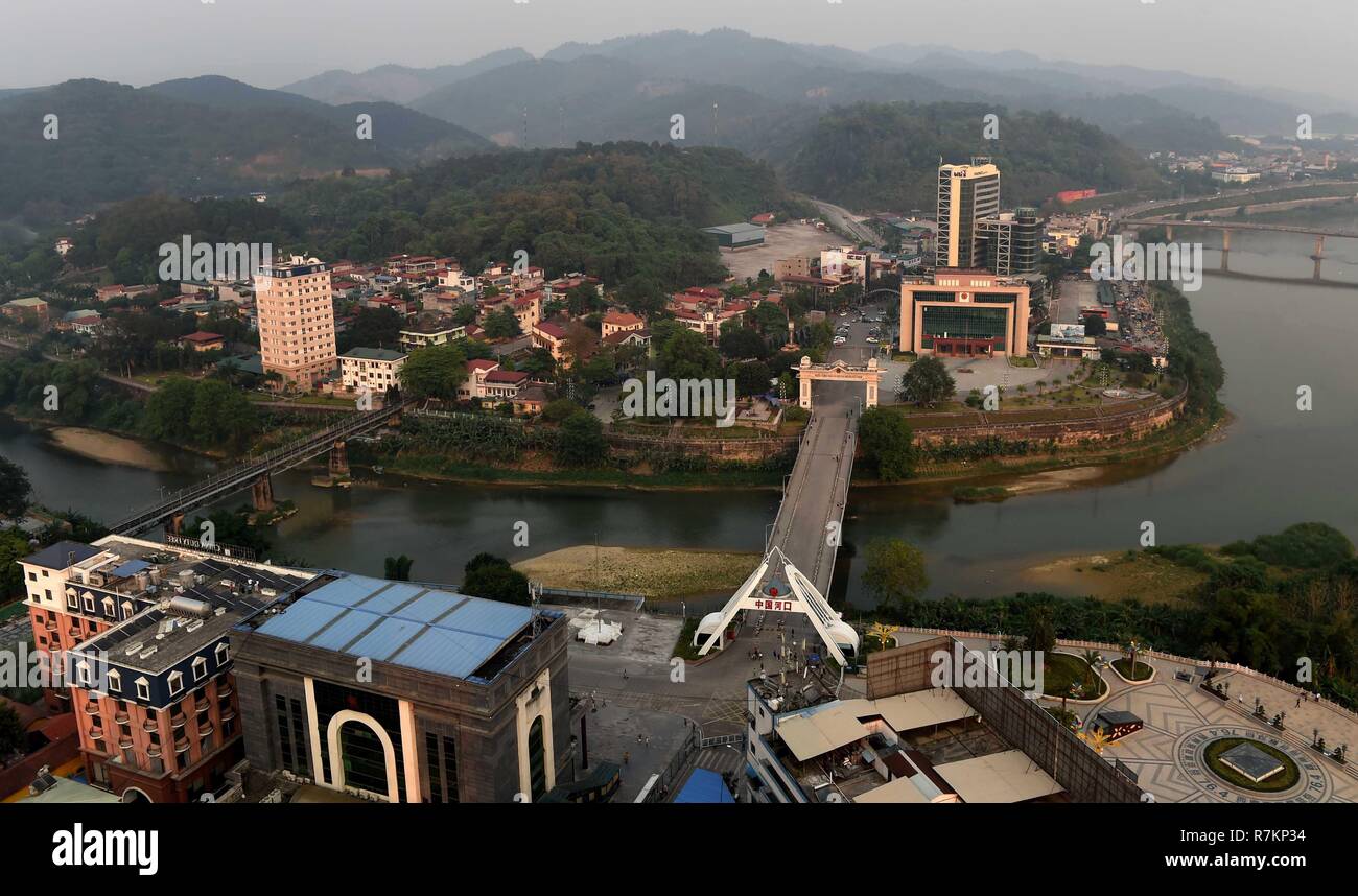 Beijing, China. 11th Apr, 2017. Photo taken on April 11, 2017 shows the Hekou Port on the China-Vietnam border in Hekou County, southwest China's Yunnan Province. Credit: Lin Yiguang/Xinhua/Alamy Live News Stock Photo