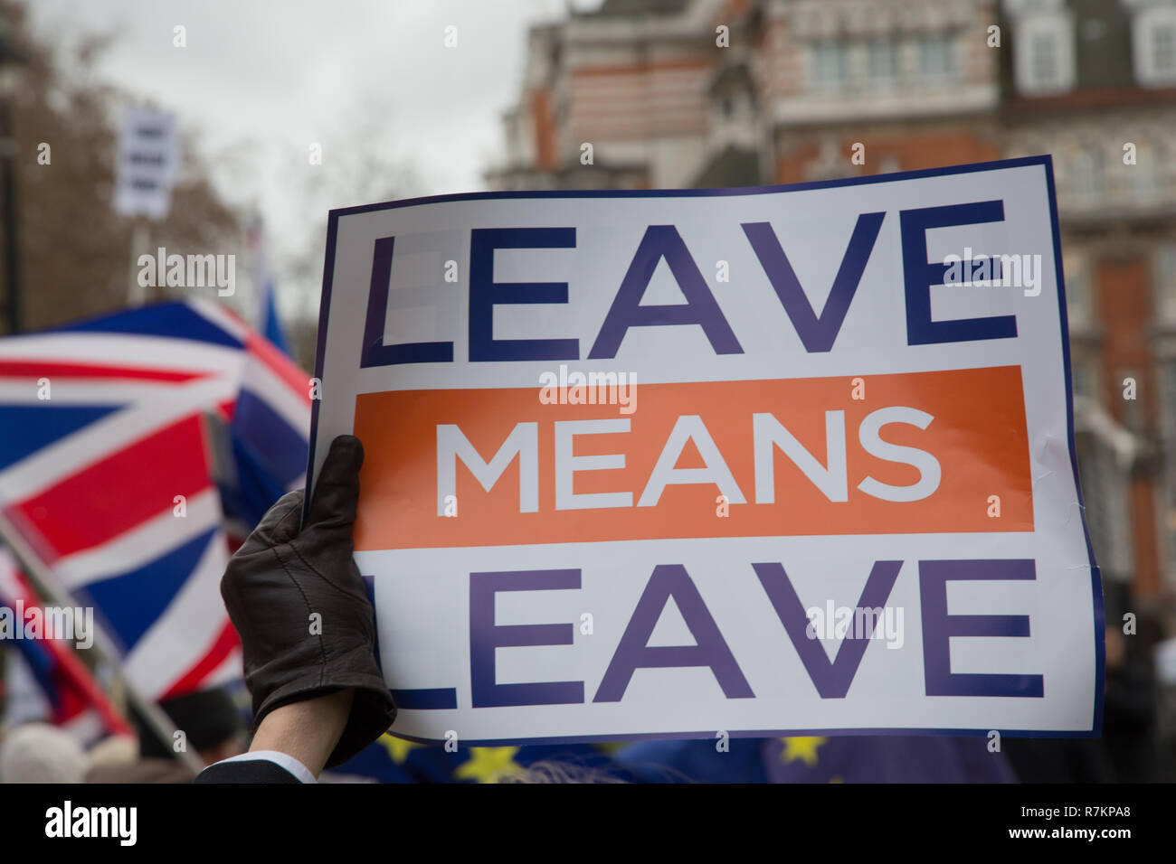 London, UK. 10th Dec, 2018. Pro Brexit protesters demonstrate with placards outside the Houses of Parliament. Credit: Thabo Jaiyesimi/Alamy Live News Stock Photo