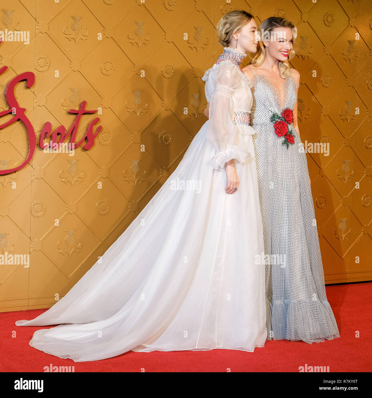 London, UK. 10th Dec 2018. Saoirse Ronan and Margot Robbie at Mary Queen Of Scots European Premiere on Monday 10 December 2018 held at Cineworld Leicester Square, London. Pictured: Saoirse Ronan, Margot Robbie. Credit: Julie Edwards/Alamy Live News Stock Photo