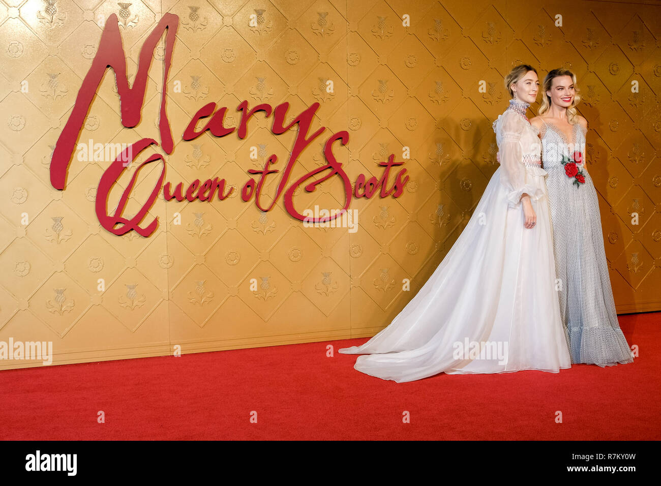 London, UK. 10th Dec 2018. Saoirse Ronan and Margot Robbie at Mary Queen Of Scots European Premiere on Monday 10 December 2018 held at Cineworld Leicester Square, London. Pictured: Saoirse Ronan, Margot Robbie. Credit: Julie Edwards/Alamy Live News Stock Photo