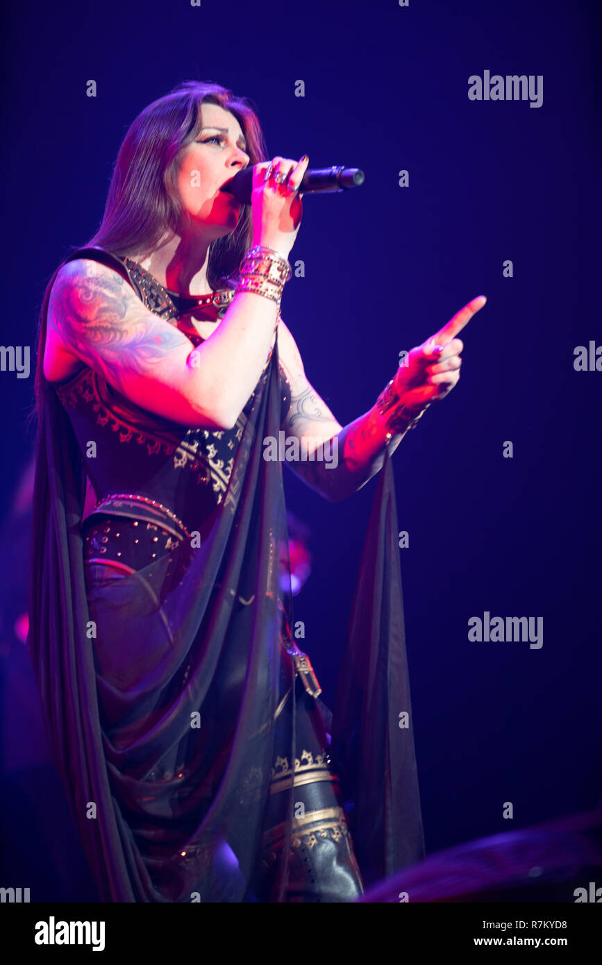 Birmingham, United Kingdom, 10 December 2018. Lead Singer FLOOR JANSEN of Nightwish on stage as part of their Decades tour. Stock Photo