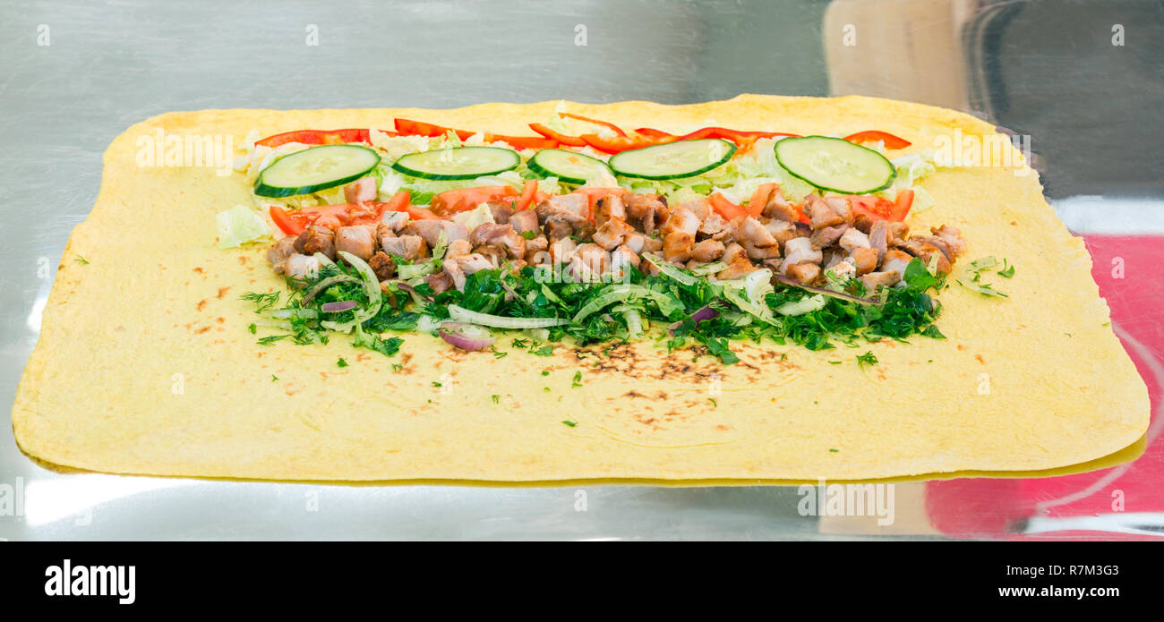 Shawarma with all the ingredients. Highcalorie food Stock Photo Alamy