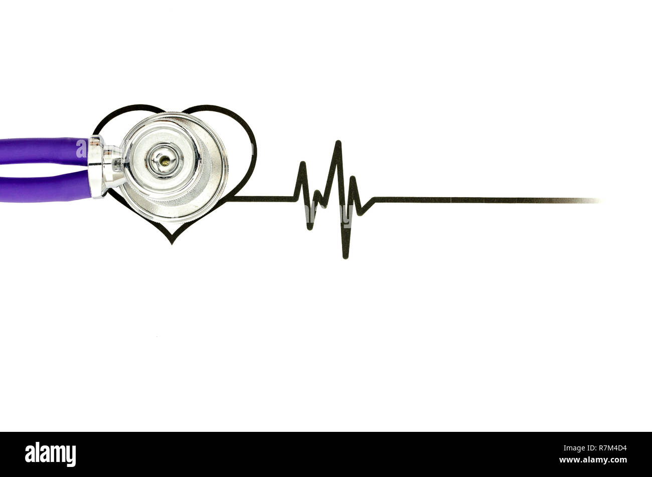 Top view of stethoscope on hand drawn heart shape beating cardiograph ...