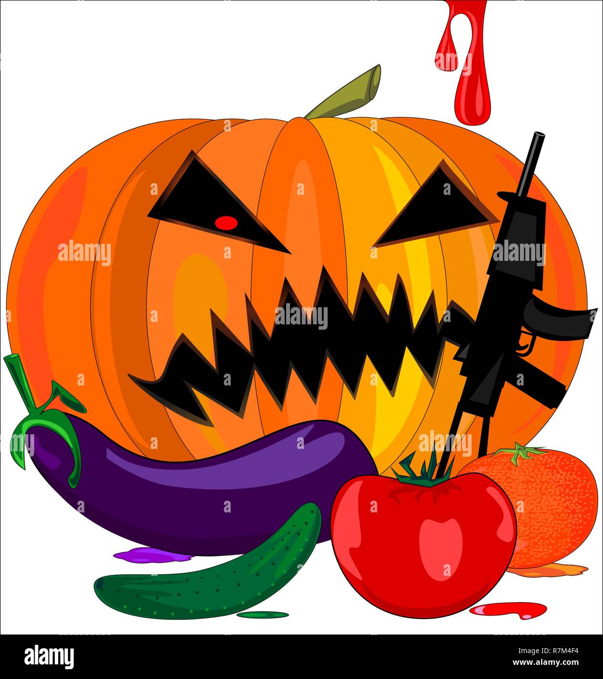 abstract image of evil Halloween pumpkin and vegetables Stock Vector