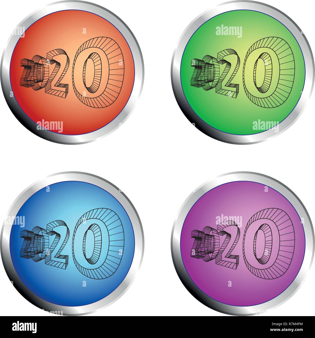 2020 colored circle push button set Stock Vector