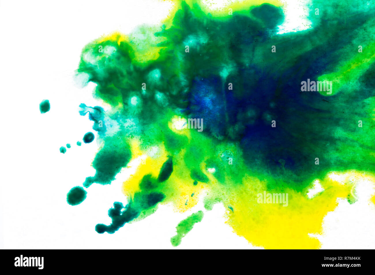 yellow green, blurry spot of watercolor paint. background Stock Photo
