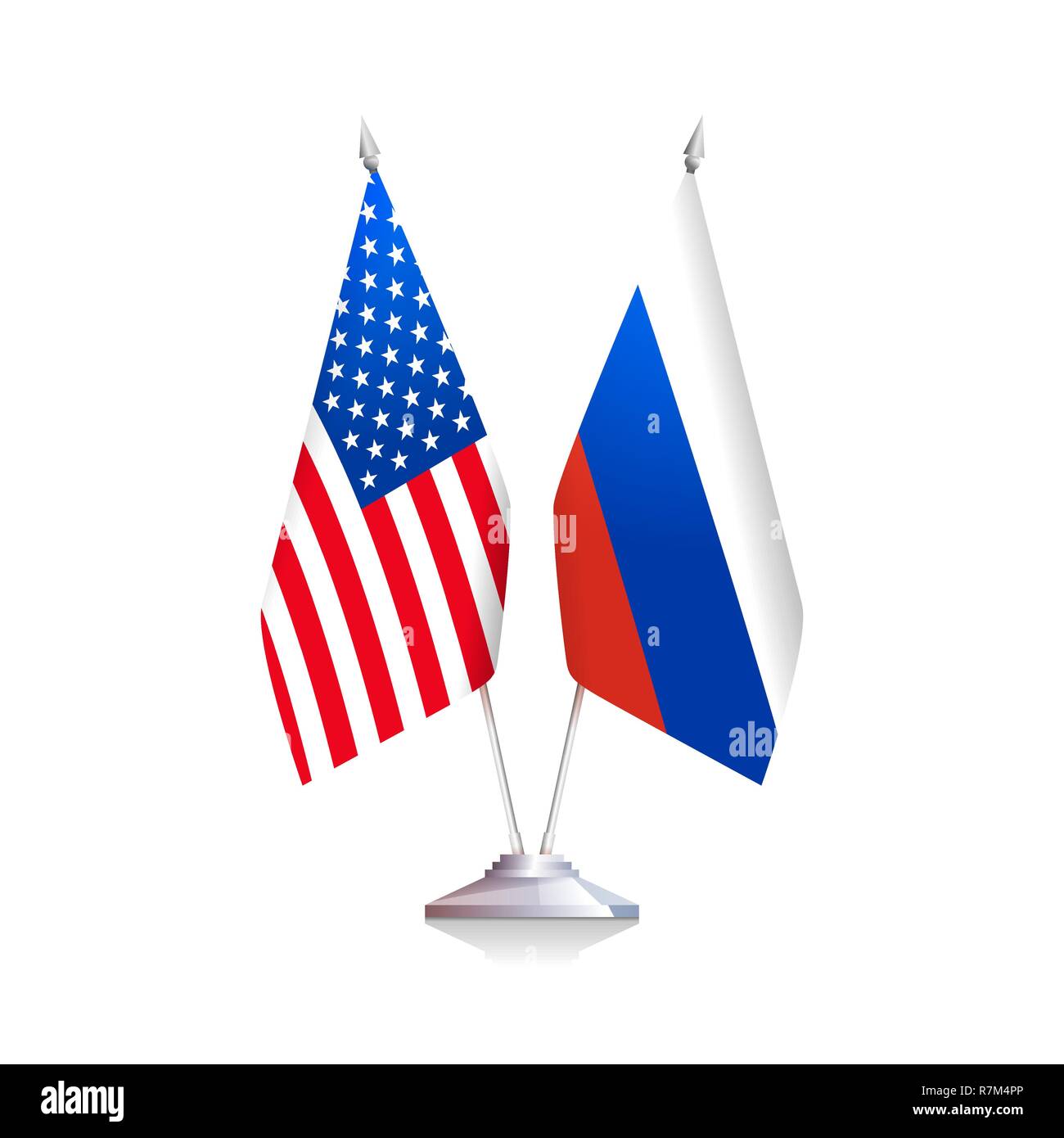 Flags of USA and Russia on white background Stock Vector