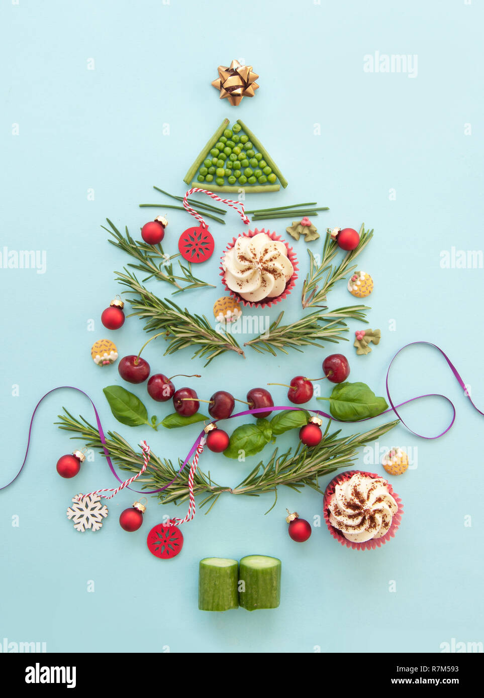 Christmas tree made from assorted food ingredients Stock Photo Alamy
