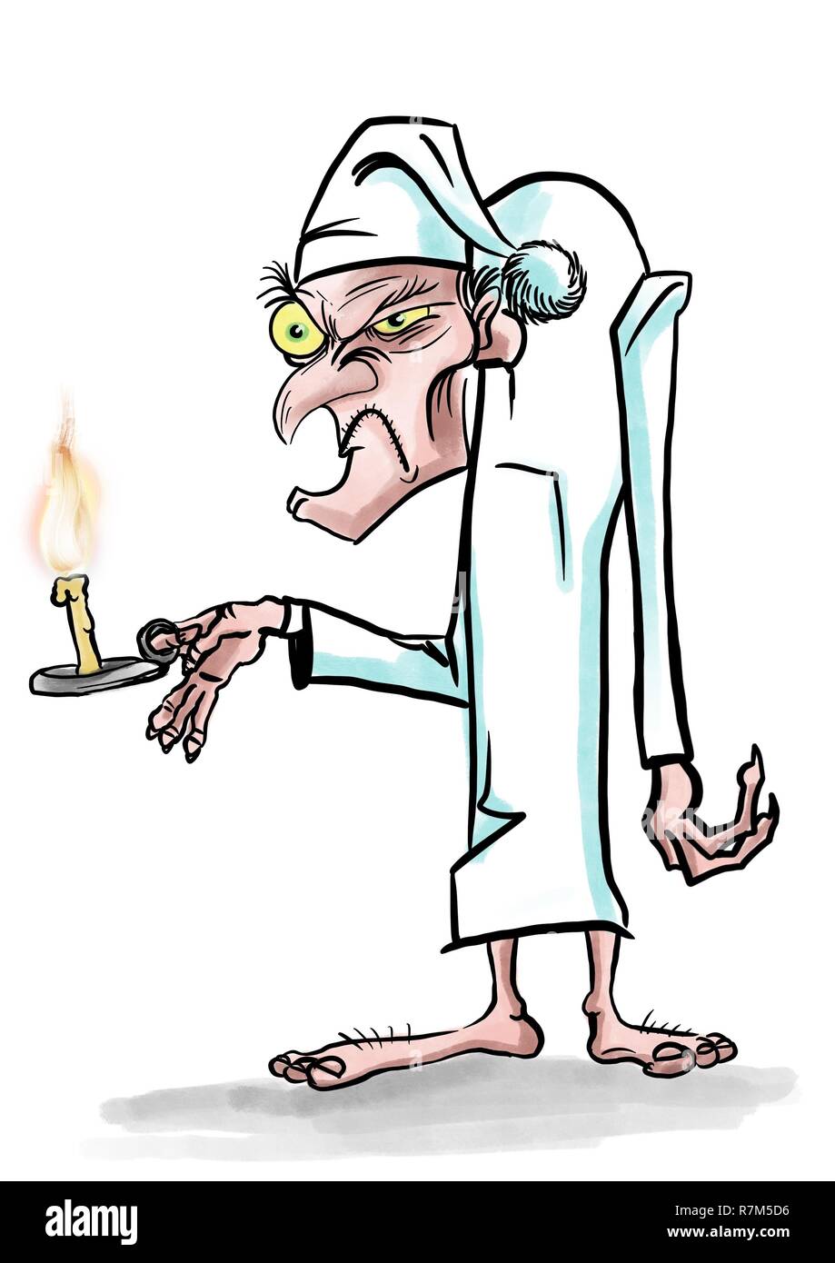 Ebenezer Scrooge cartoon character illustrated mascot Stock Photo