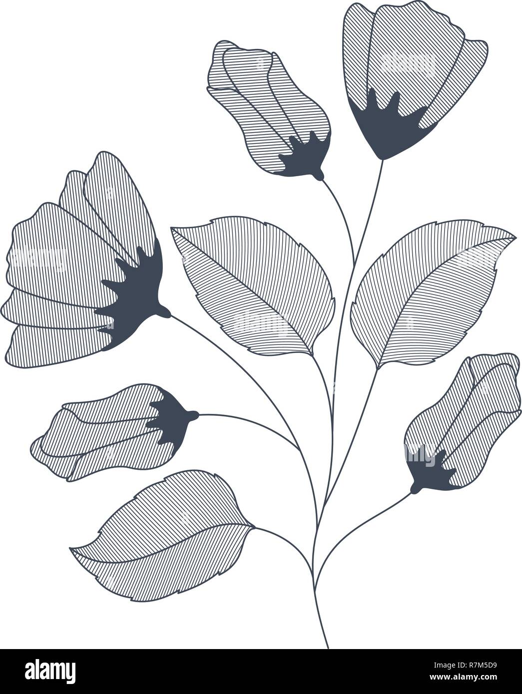 flowers with branches and leaves isolated icon Stock Vector Image & Art ...