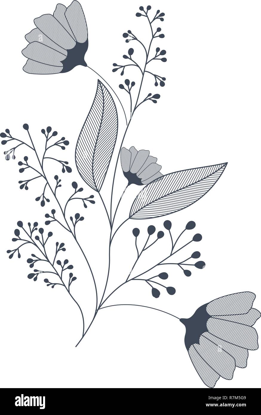 flowers with branches and leaves isolated icon Stock Vector Image & Art ...