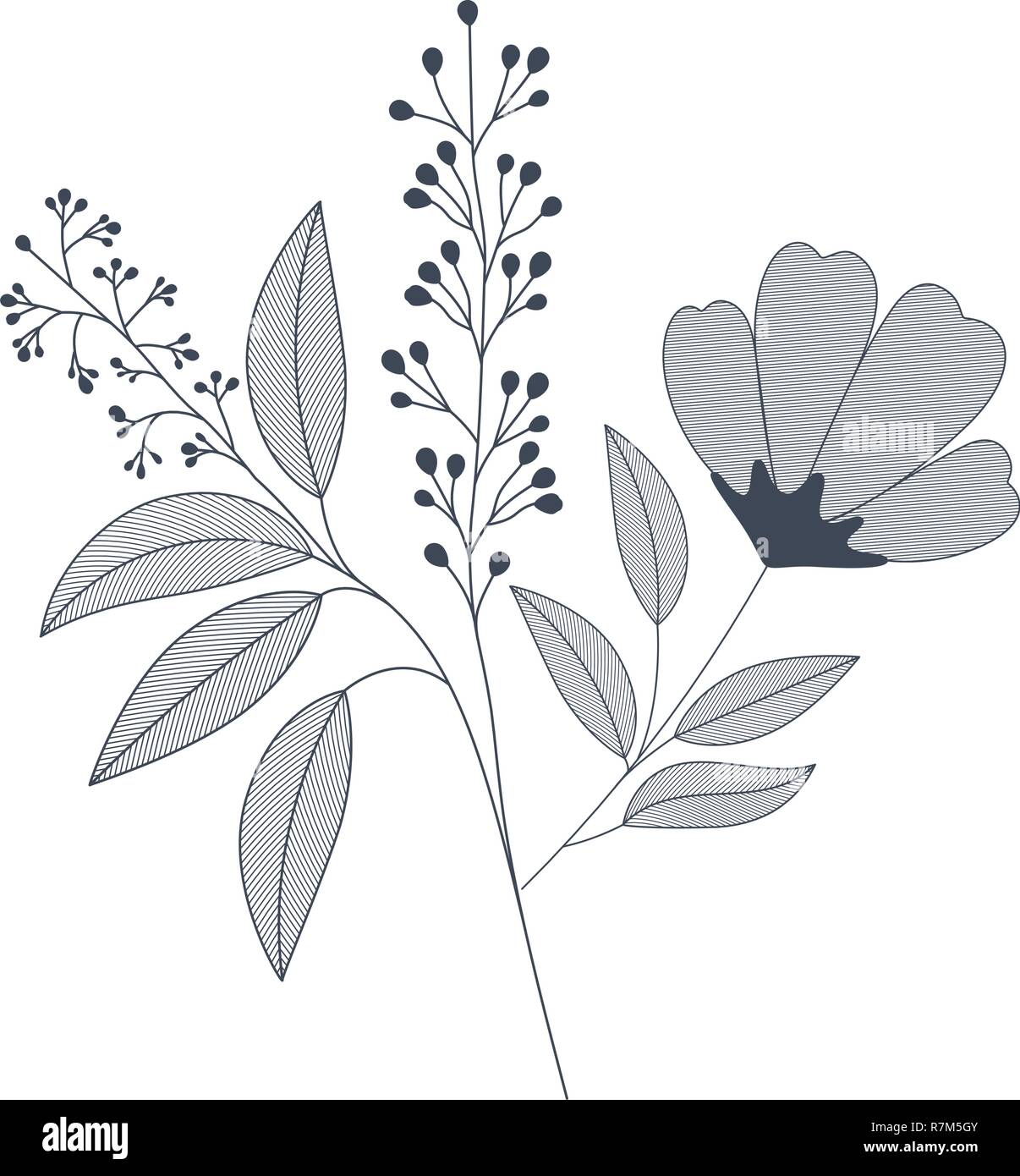 flowers with branches and leaves isolated icon Stock Vector Image & Art ...