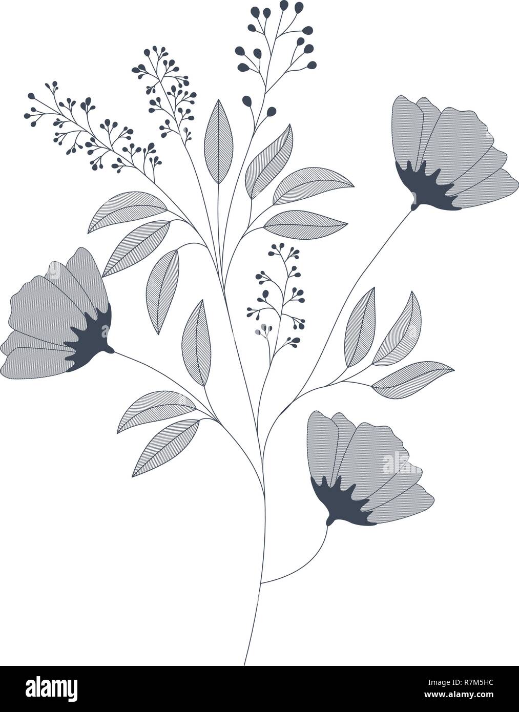 flowers with branches and leaves isolated icon Stock Vector Image & Art ...