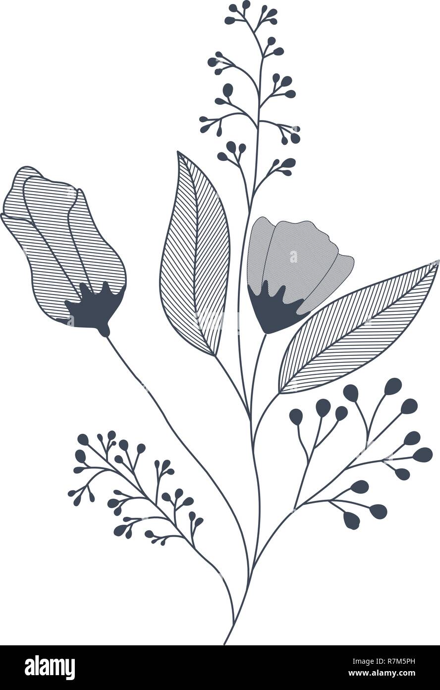 flowers with branches and leaves isolated icon Stock Vector Image & Art ...