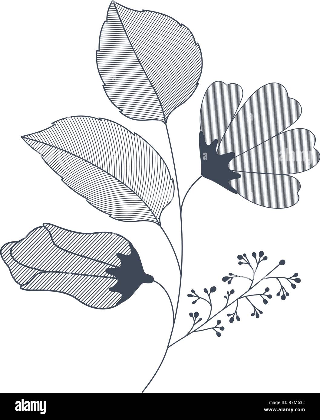 flowers with branches and leaves isolated icon Stock Vector Image & Art ...