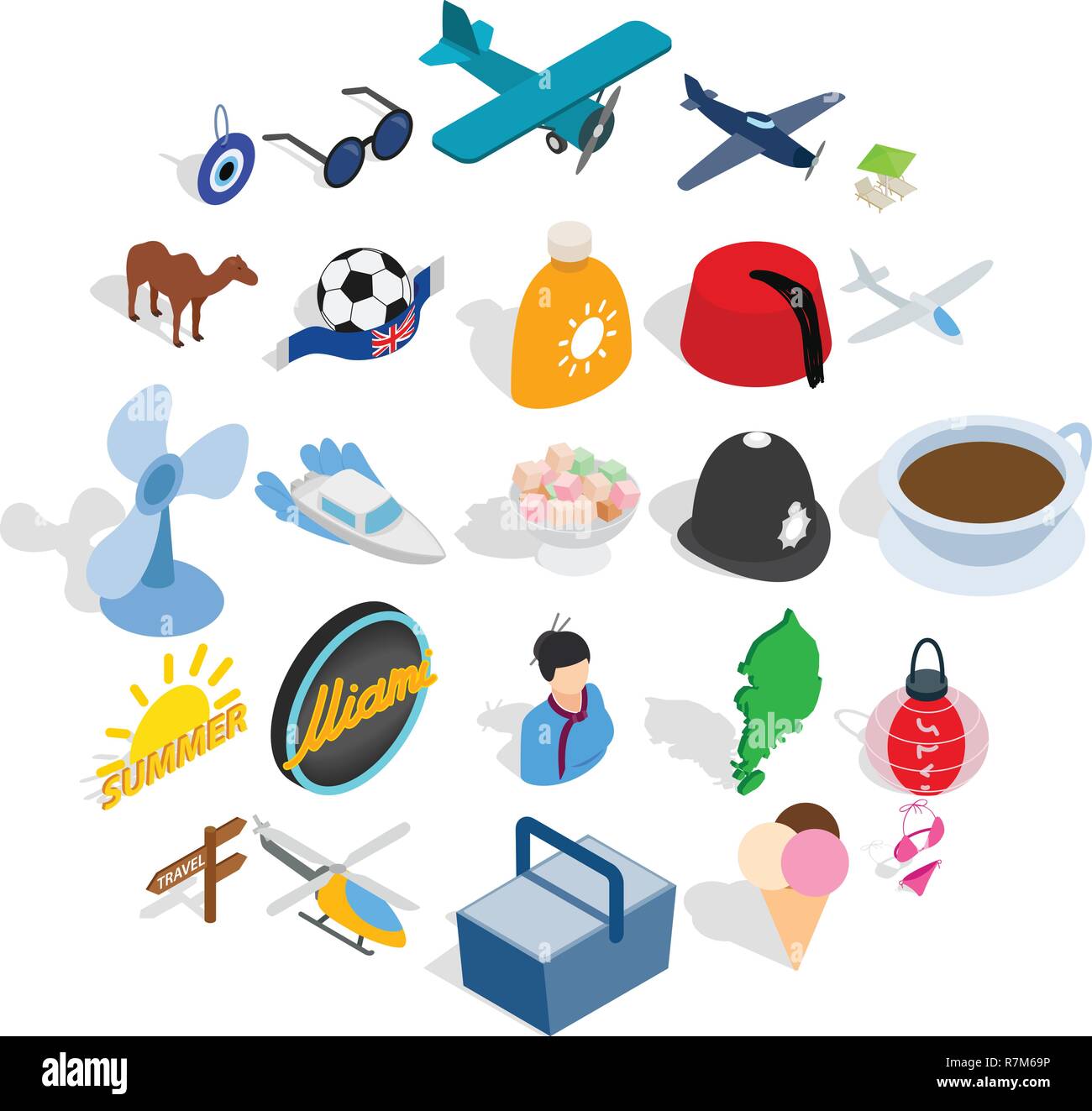 Touring icons set, isometric style Stock Vector