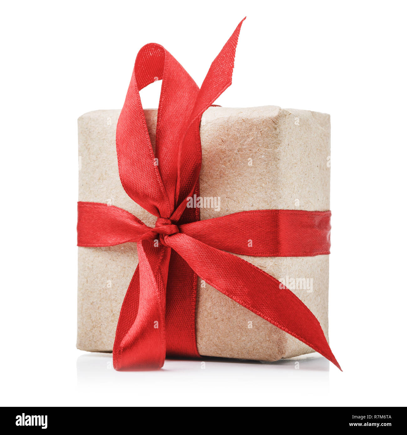 Gift box with red ribbon isolated on white background Stock Photo - Alamy