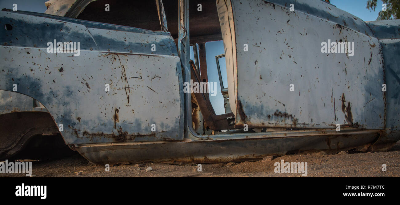 Old car wreck at Solitare, Namibia Stock Photo