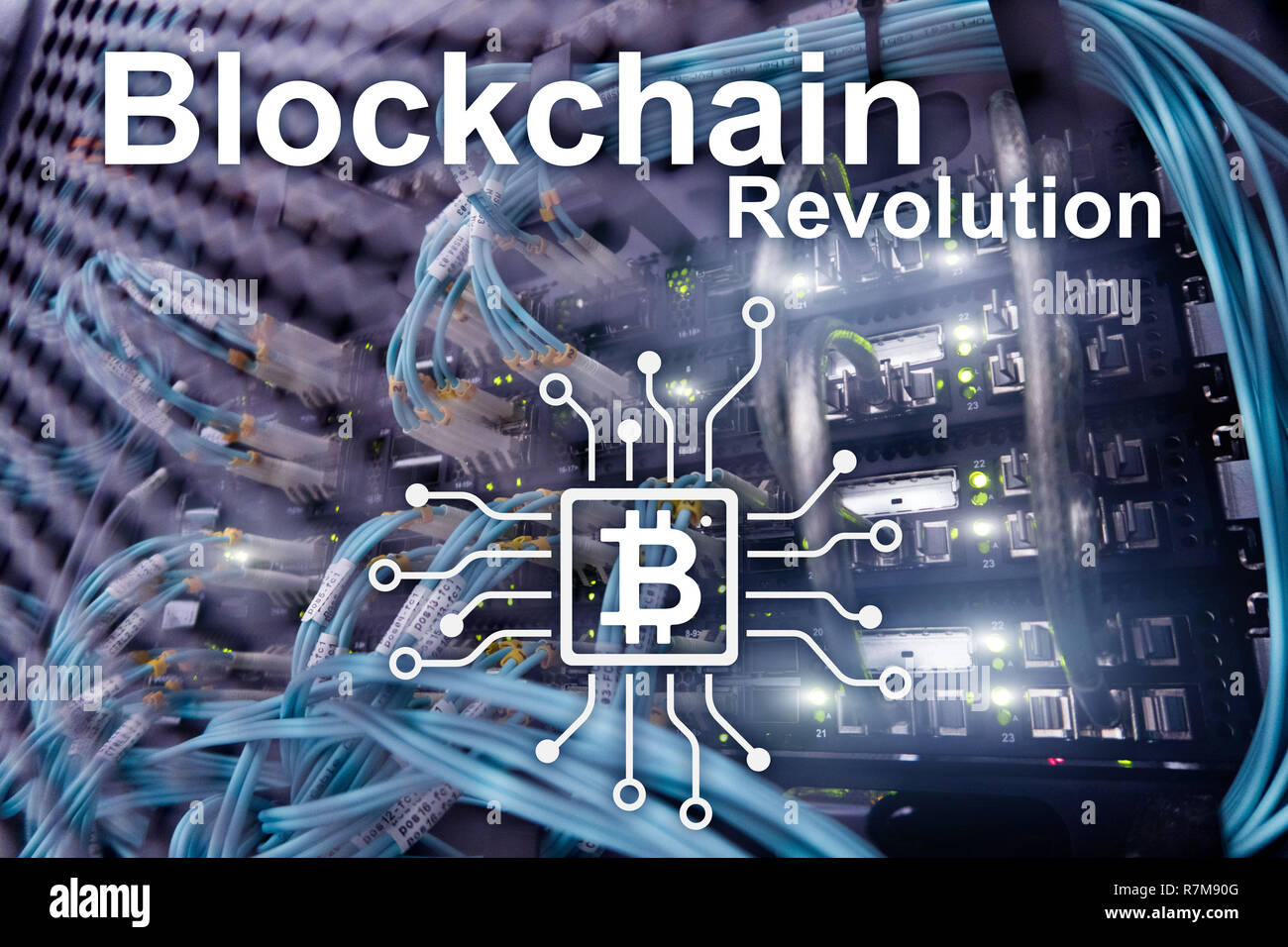 Blockchain revolution, innovation technology in modern business. Fiber Optical connector interface Stock Photo