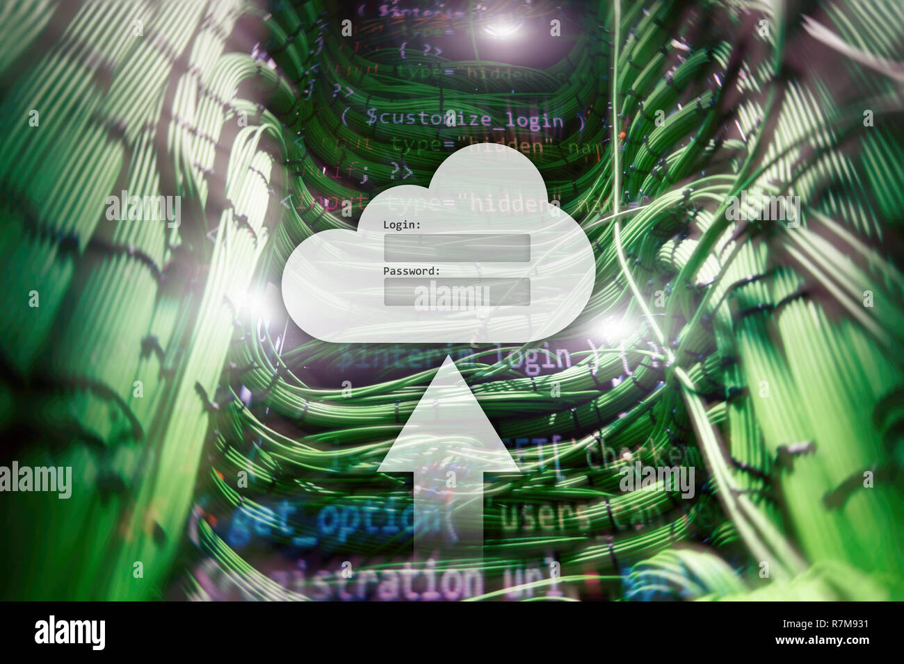 Cloud storage, data access, login and password request window on server