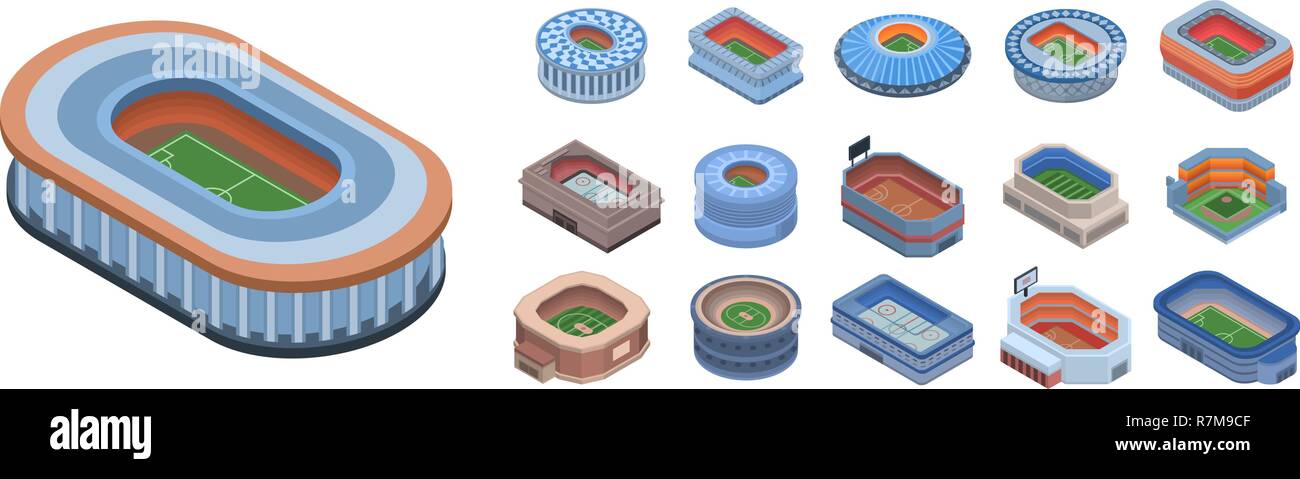 Arena icon set, isometric style Stock Vector