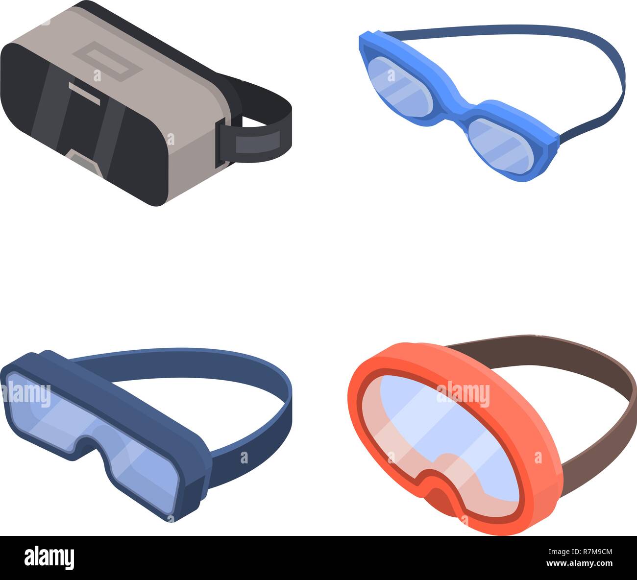 Goggles icon set, isometric style Stock Vector