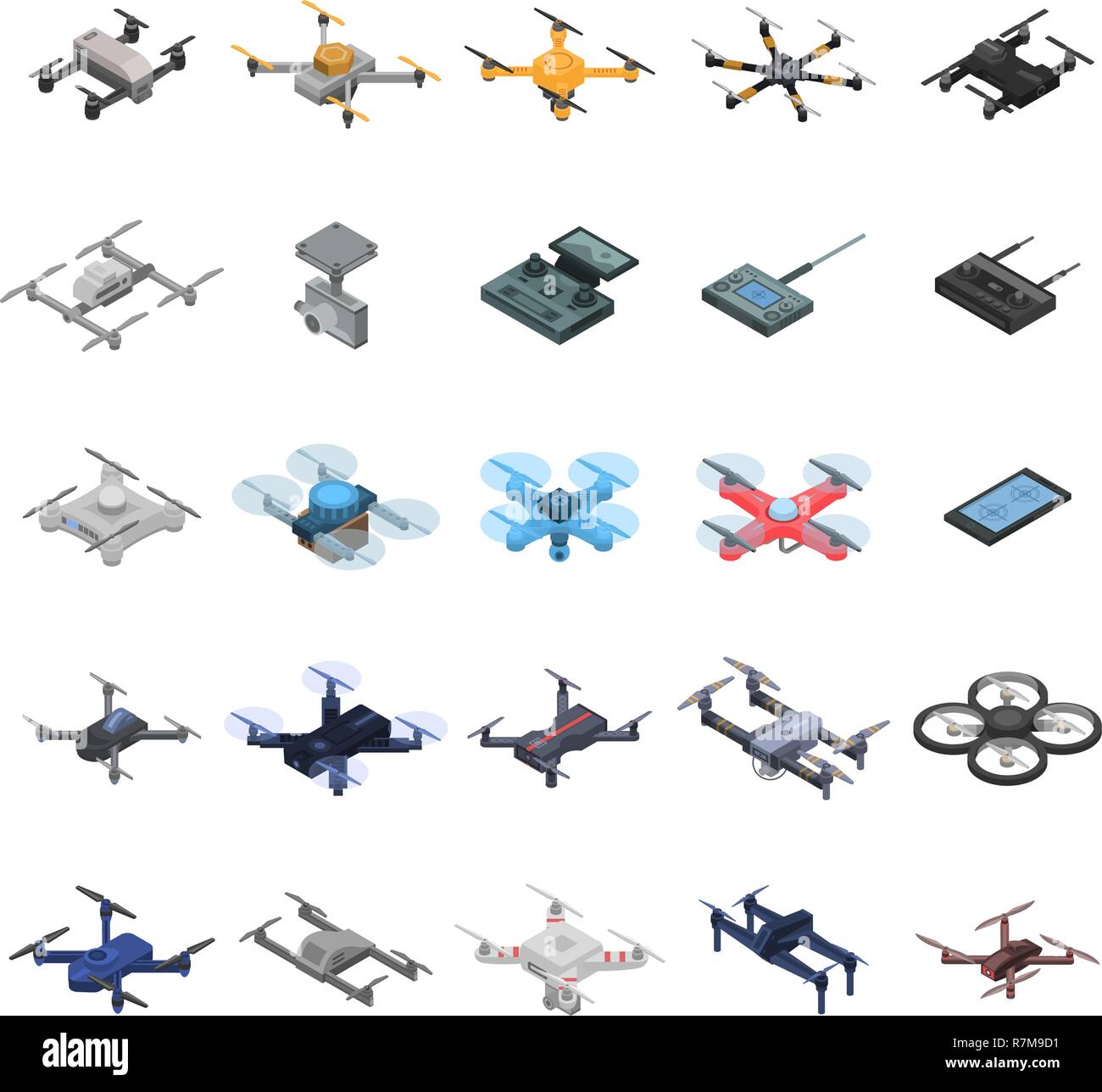 Drone icon set, isometric style Stock Vector