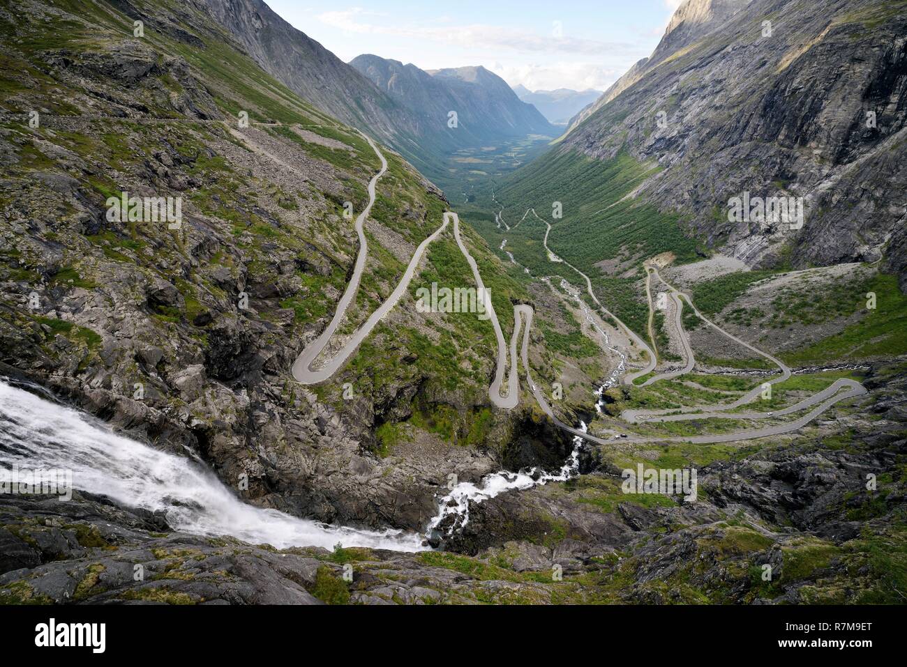 Norway, More og Romsdal, Trollstigen road is part of the Norwegian Scenic Route, road with 11 hairpin turns Stock Photo