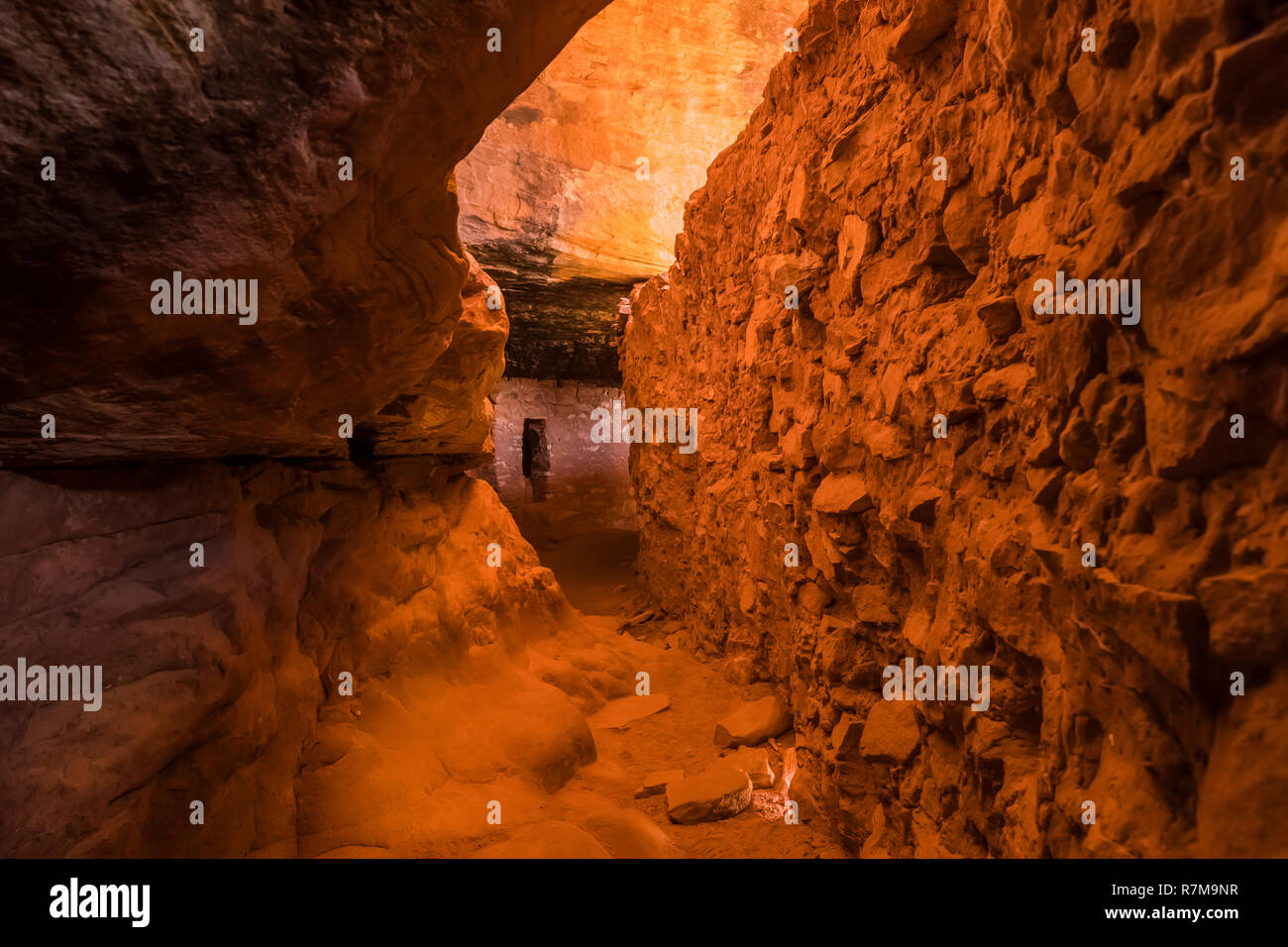 The interior passage behind a defense wall at Moon House Ruin on Cedar