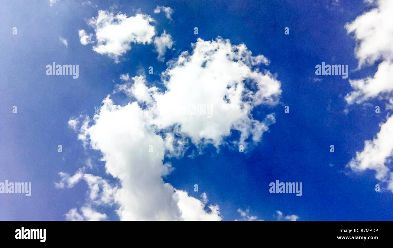 cumulus clouds like fluffy, white cotton balls on the blue sky
