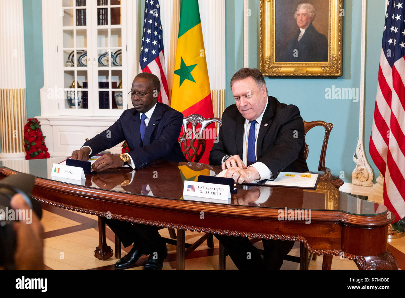 US Secretary of State Mike Pompeo and Senegalese Prime Minister Mahammed Boun Abdallah Dionne at the Millennium Challenge Cooperation Signing Ceremony in the Treaty Room at the Department of State in Washington, DC. Stock Photo