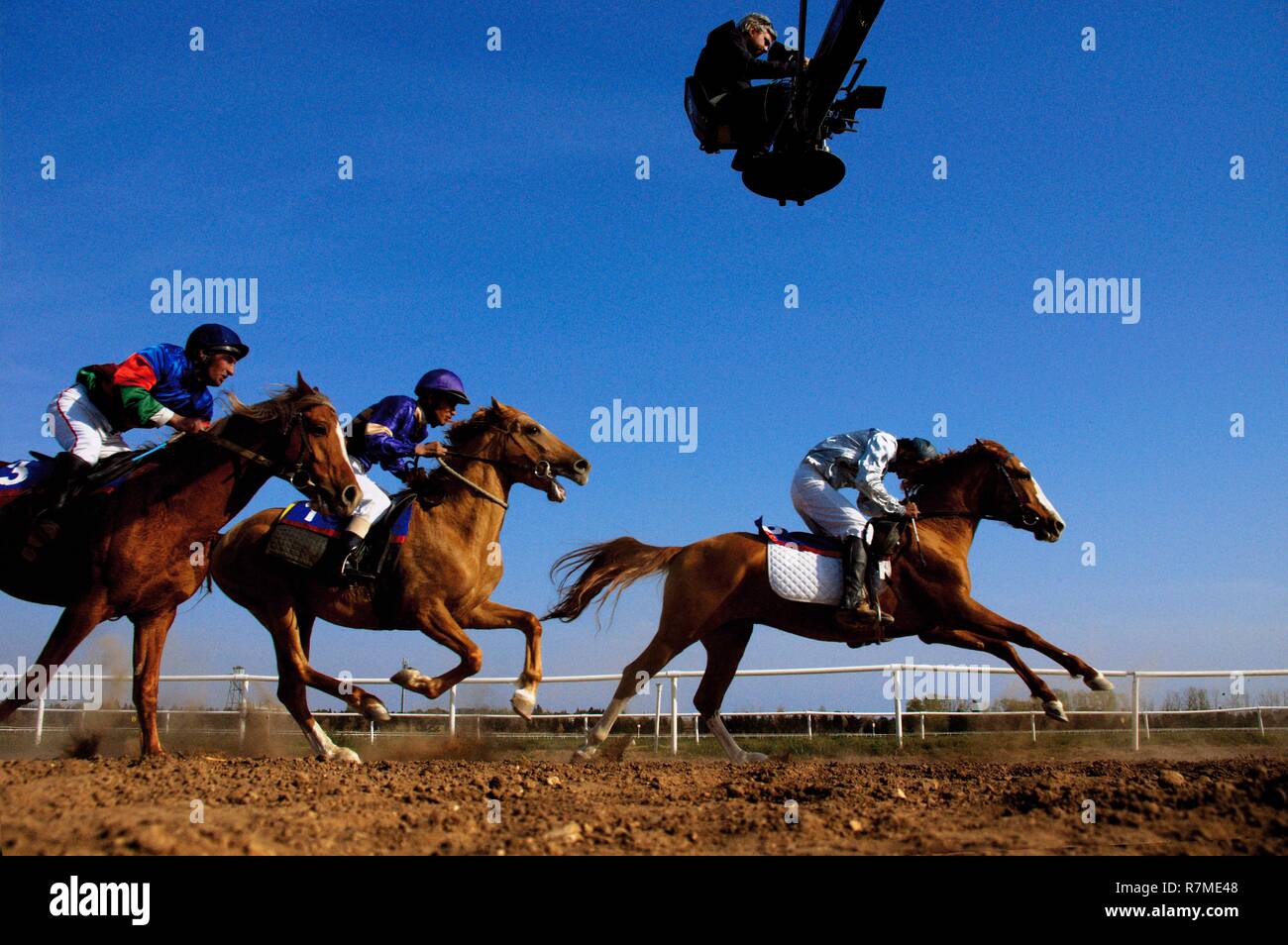Azerbaijan, Absheron Peninsula, Bine, Hippodrome, men race around the Hippodrome riding Karabakh horses hold culturally very important in Azerbaijan Stock Photo
