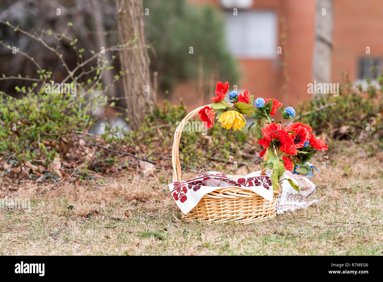Russian Orthodox Easter blessing wicker straw basket with nobody on