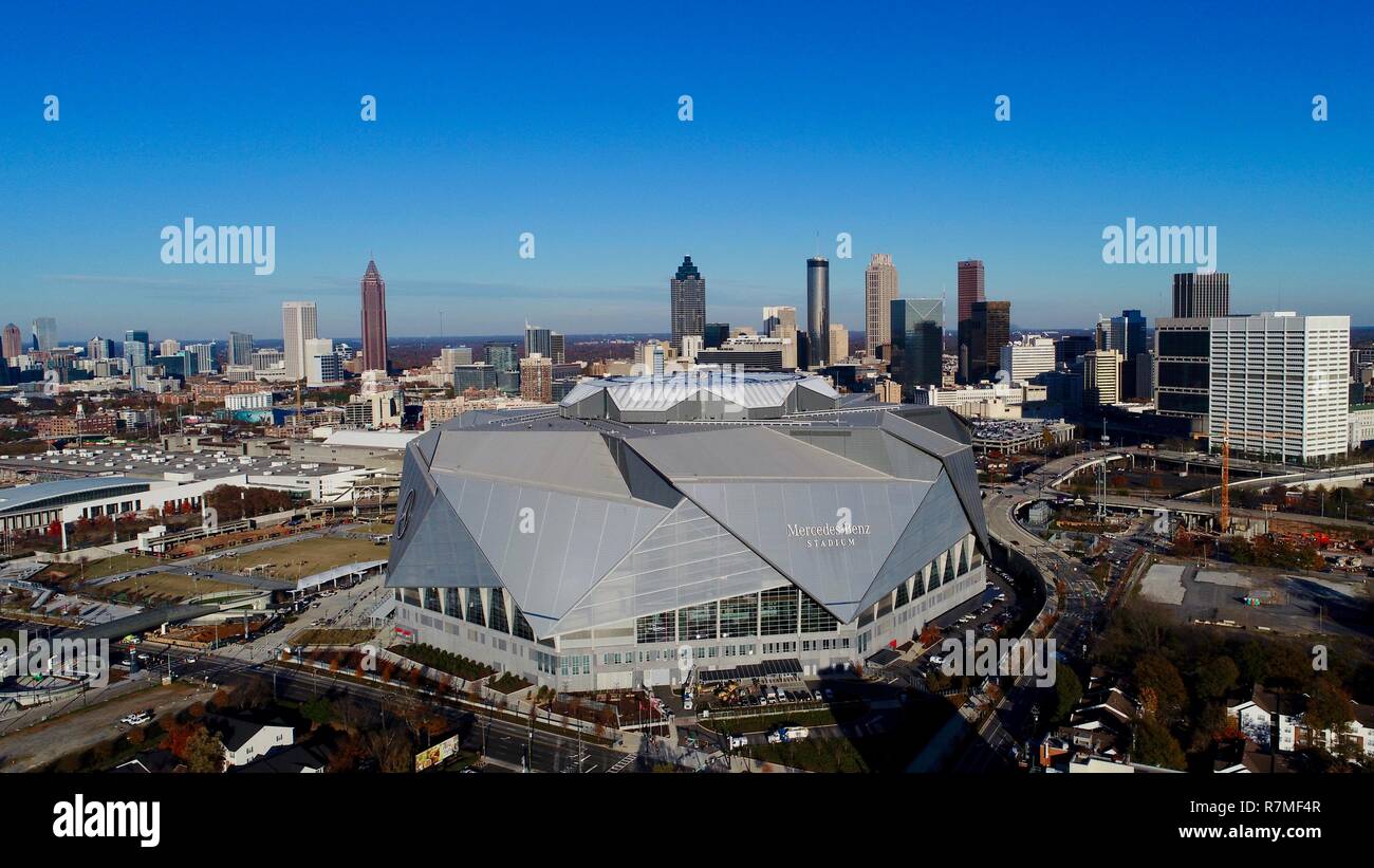 Aerial view Mercedes-Benz Stadium, site football Super Bowl LIII 2019