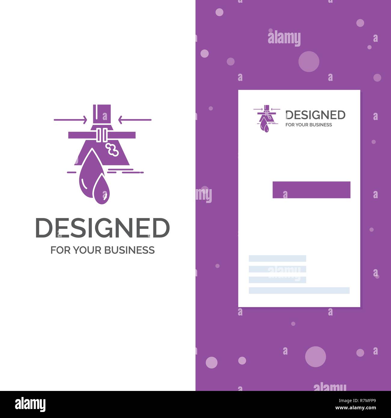 Business Logo for Chemical, Leak, Detection, Factory, pollution. Vertical Purple Business / Visiting Card template. Creative background vector illustr Stock Vector