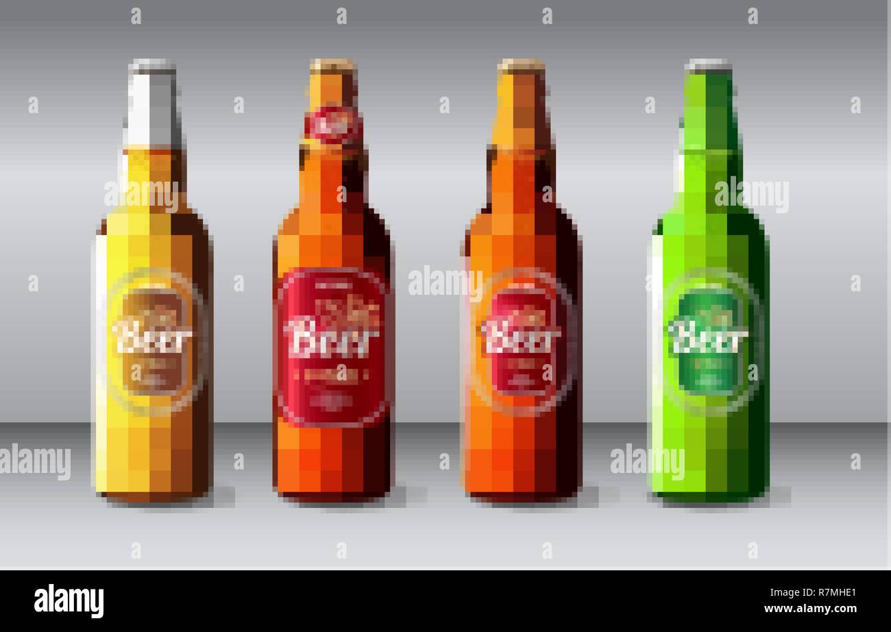 Beer bottle glass isolated on background. Vector packaging mockup with