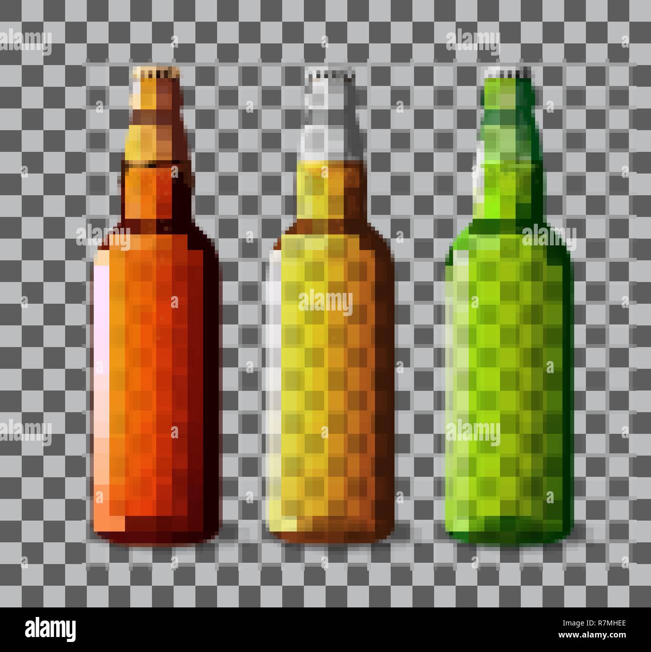 Beer bottle glass isolated on background. Vector packaging mockup with realistic bottle Stock Vector
