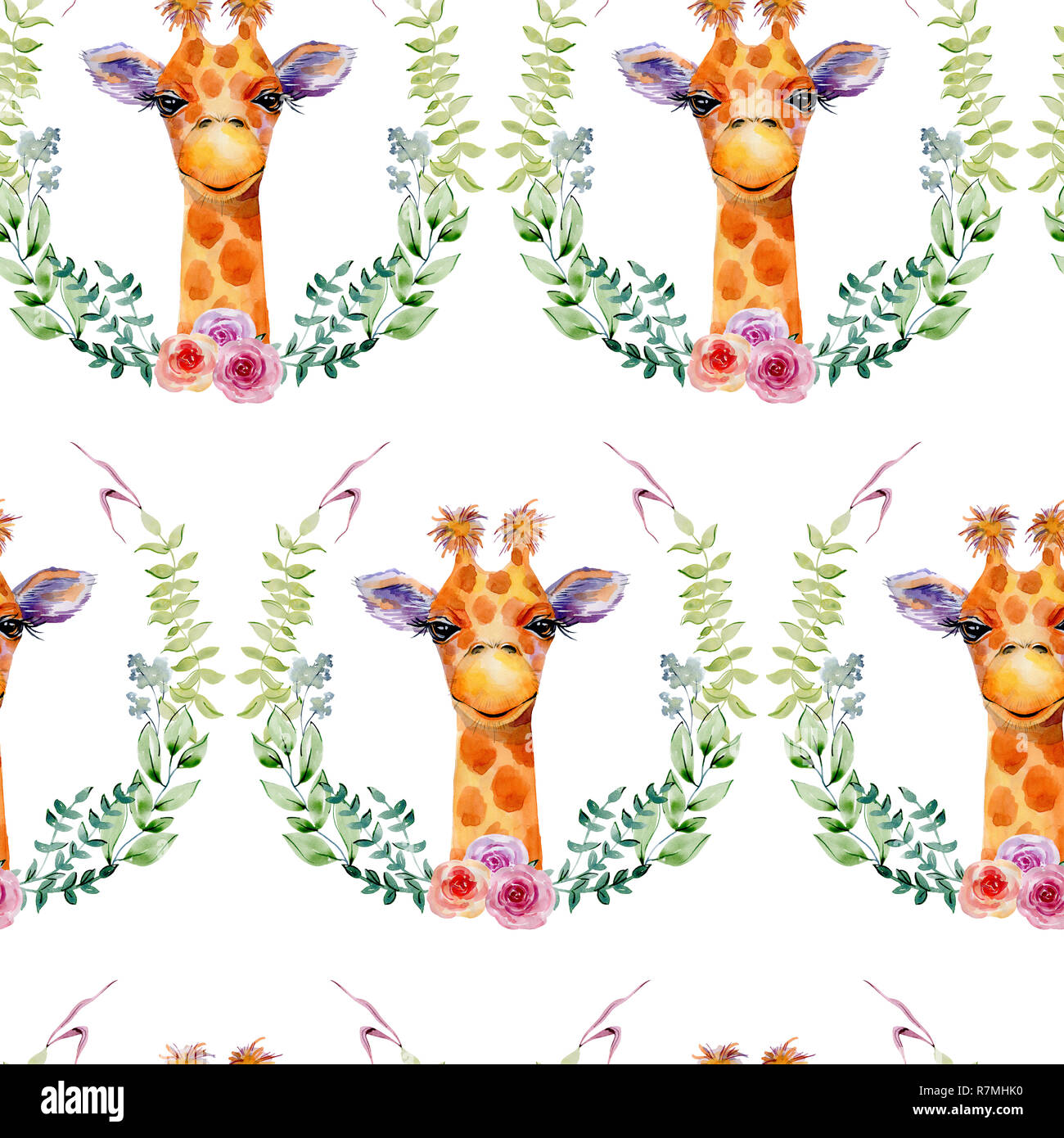 Download Giraffe Watercolor Illustration Seamless Pattern On White Background Stock Photo Alamy