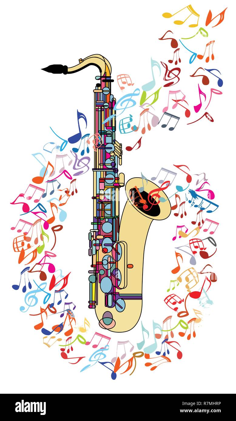 Saxophone and musical notes vector illustration Stock Vector Image