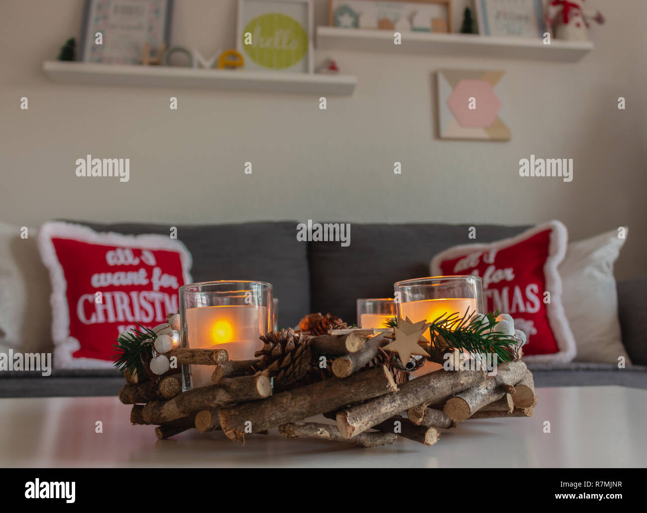 Beautiful and cozy house decorated during christmas Stock Photo