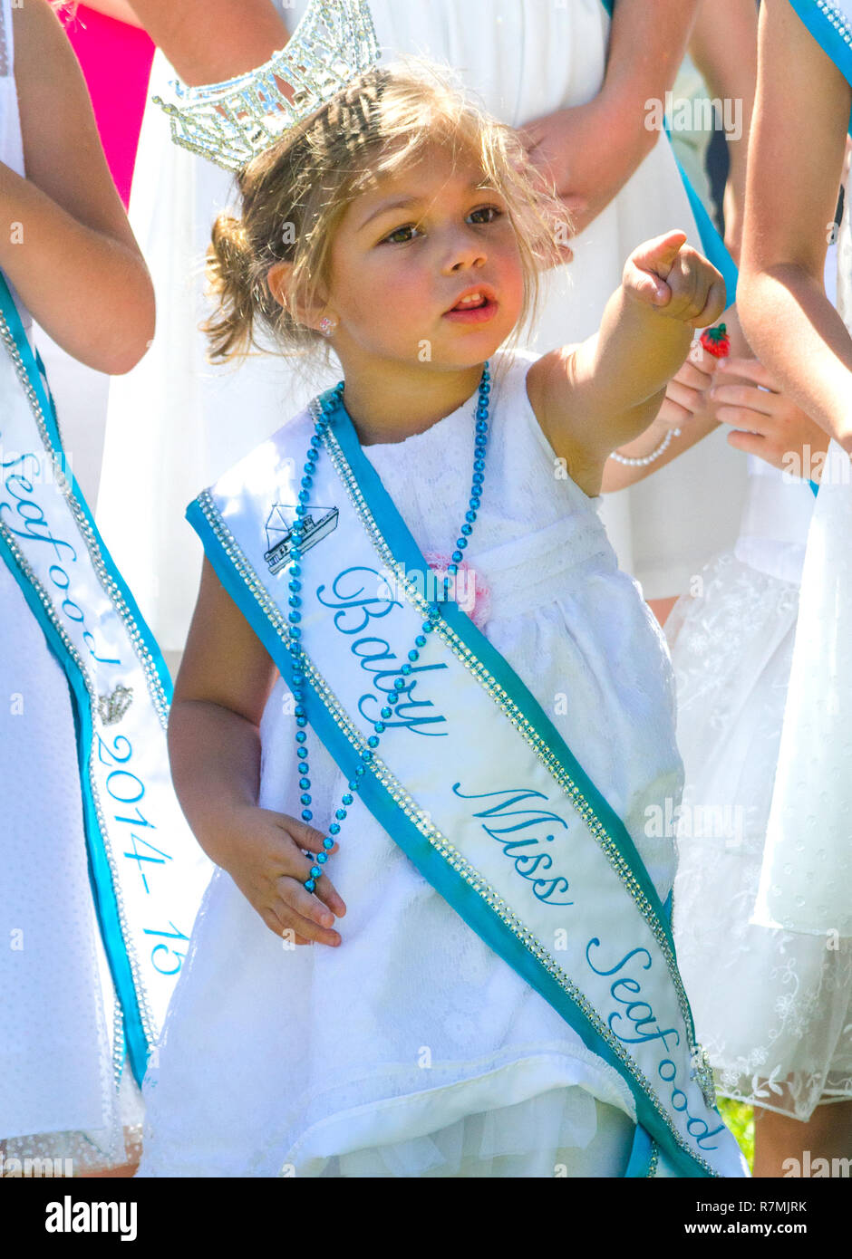 Baby Miss Seafood points during the 66th annual Blessing of the Fleet in Bayou La Batre, Alabama, May 3, 2015. Stock Photo