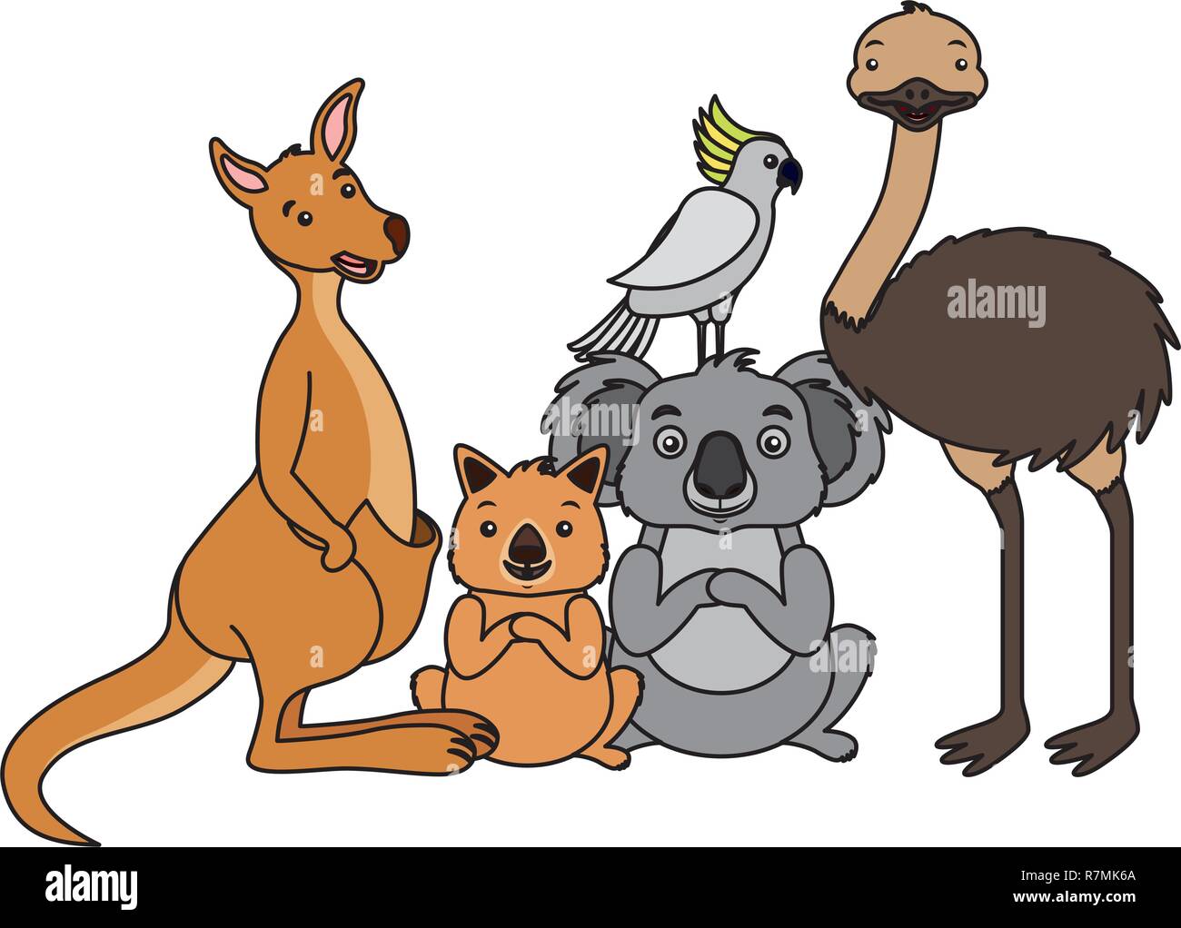kangaroo koala wombat cockatoo and emu Stock Vector