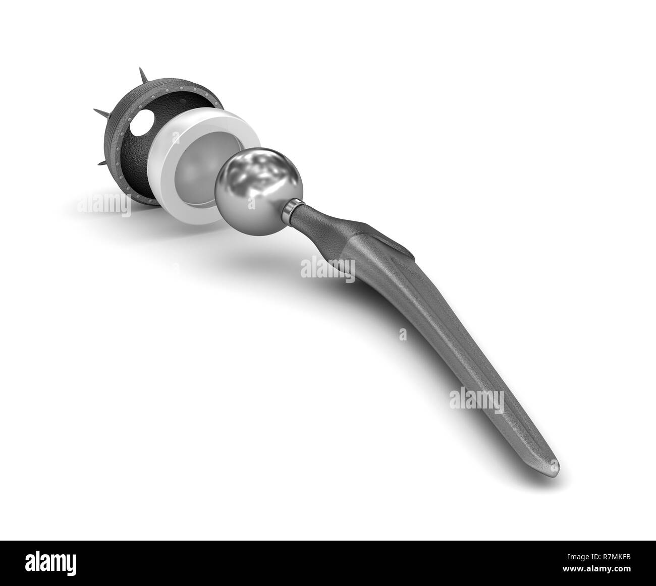 Hip replacement implant isolated on white. Medically accurate 3D illustration Stock Photo